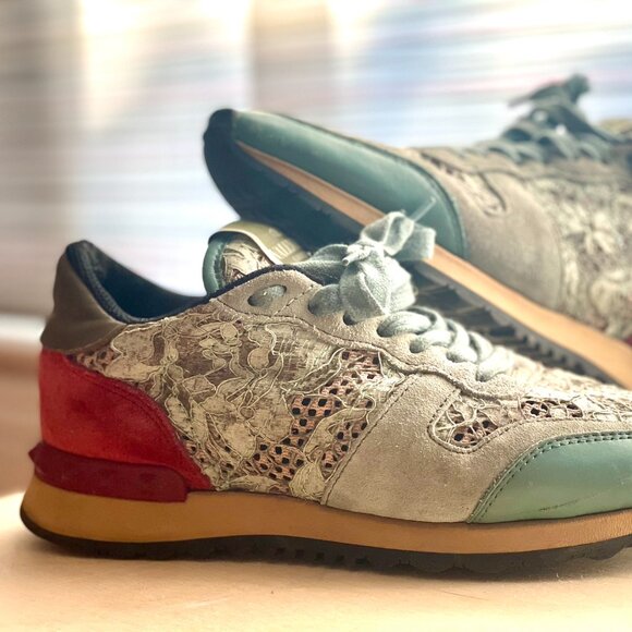 Valentino Womens\' Sneakers Size 38 - Beige, turquoise & burgundy